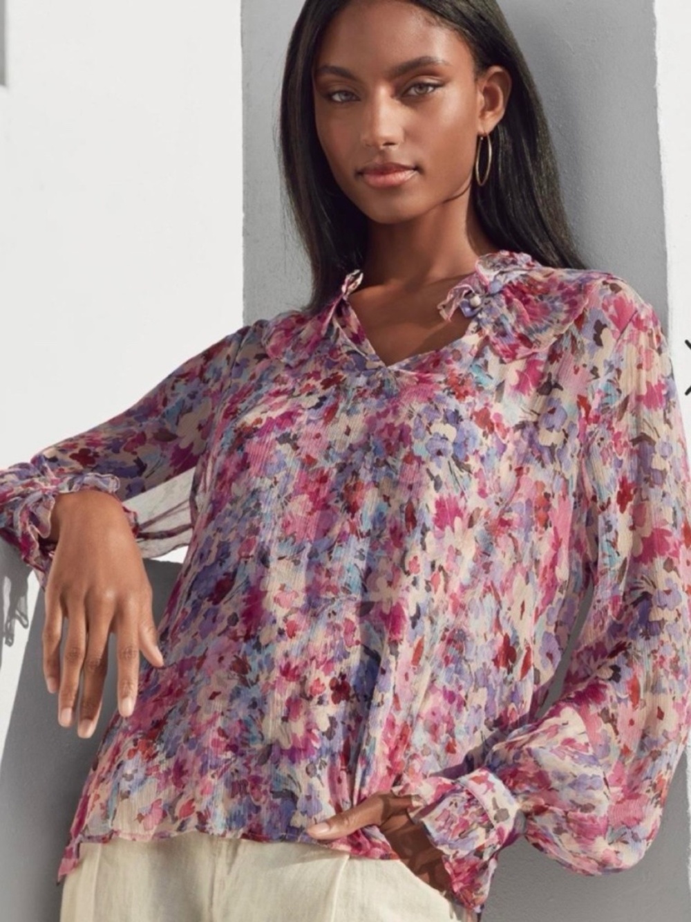 Johnny Was Jade Cora Ruffle Silk Blouse Small